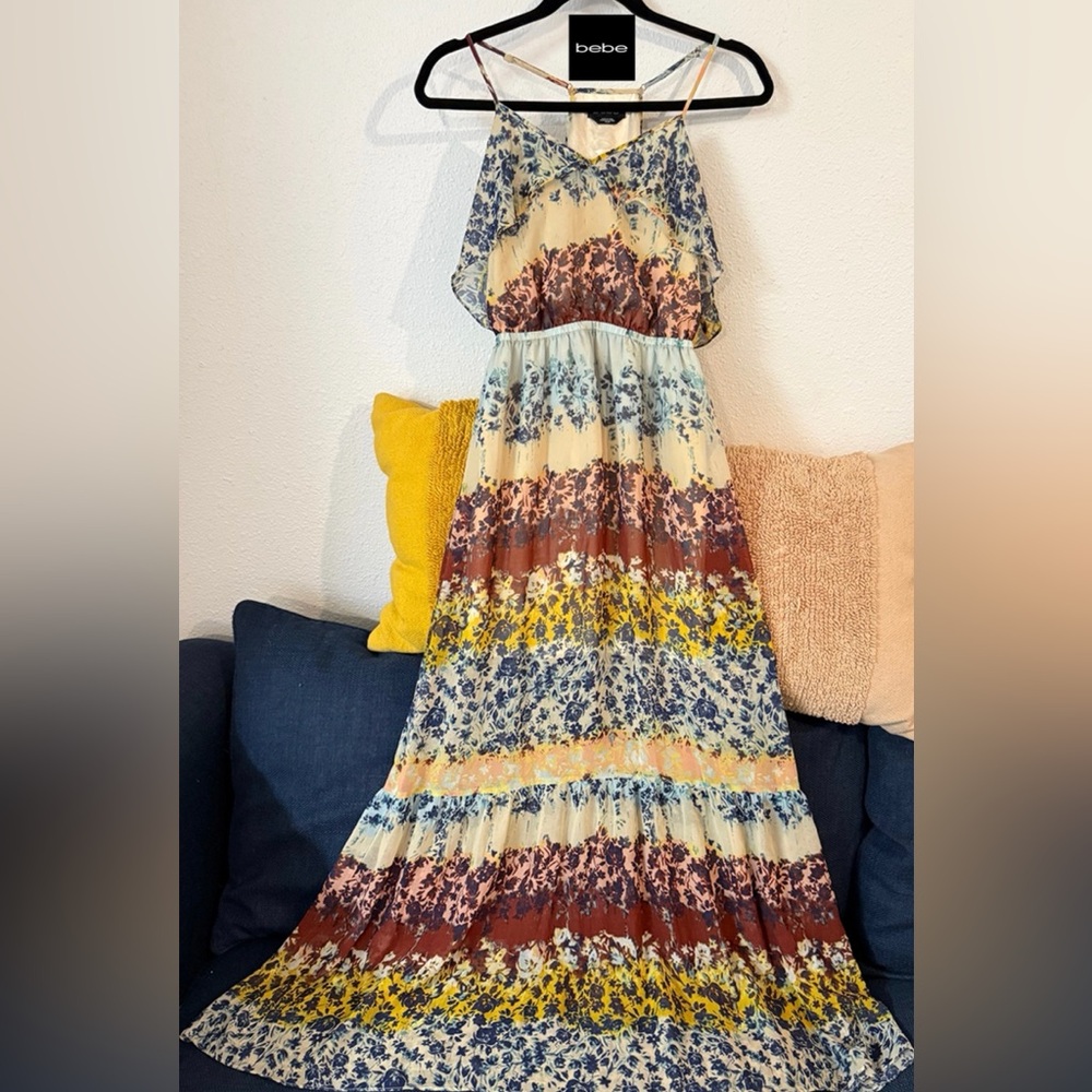 Bebe Multicolor Floral Spaghetti Strap Dress